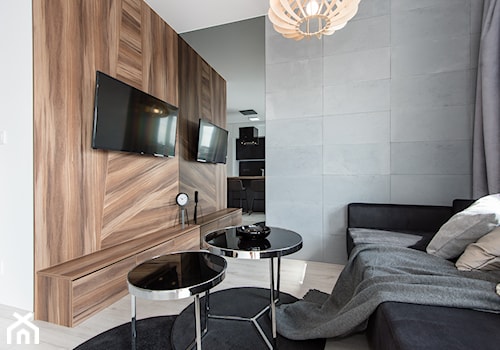Realizacja Modern Small Apartment - Mały biały brązowy szary salon - zdjęcie od DISENO INTERIORS - Apartamenty PREMIUM