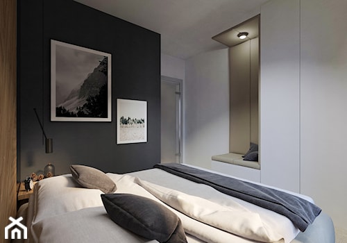Modern Small Apartment - Średnia czarna szara sypialnia - zdjęcie od DISENO INTERIORS - Apartamenty PREMIUM