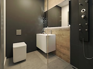 Nowoczesny Minimalizm - Mała na poddaszu bez okna z lustrem łazienka - zdjęcie od DISENO INTERIORS - Apartamenty PREMIUM