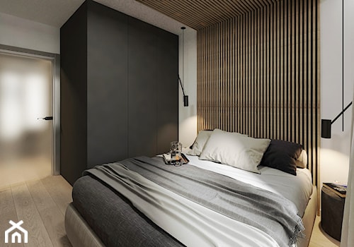 Nowoczesny Minimalizm - Mała szara sypialnia - zdjęcie od DISENO INTERIORS - Apartamenty PREMIUM