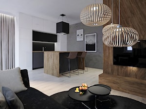Modern Small Apartment - Średnia otwarta z salonem szara z zabudowaną lodówką kuchnia jednorzędowa z oknem - zdjęcie od DISENO INTERIORS - Apartamenty PREMIUM