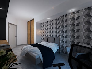 Nowoczesny Apartament W Centrum Poznania - Duża biała szara z biurkiem sypialnia - zdjęcie od DISENO INTERIORS - Apartamenty PREMIUM