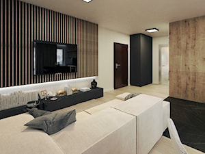 Nowoczesny Minimalizm - Średni beżowy biały salon z bibiloteczką - zdjęcie od DISENO INTERIORS - Apartamenty PREMIUM