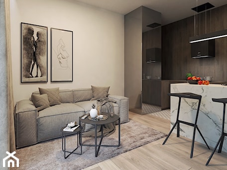 Aranżacje wnętrz - Salon: Elegancki Minimalizm - Mały beżowy salon z kuchnią z jadalnią - DISENO INTERIORS - Apartamenty PREMIUM. Przeglądaj, dodawaj i zapisuj najlepsze zdjęcia, pomysły i inspiracje designerskie. W bazie mamy już prawie milion fotografii!