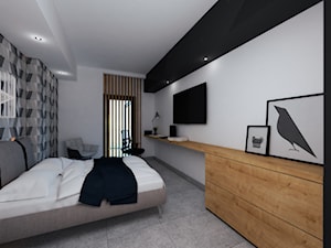 Nowoczesny Apartament W Centrum Poznania - Średnia biała czarna szara z biurkiem sypialnia - zdjęcie od DISENO INTERIORS - Apartamenty PREMIUM
