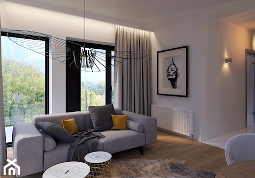 Modern Loft Design - Średni biały salon z jadalnią z tarasem / balkonem - zdjęcie od DISENO INTERIORS - Apartamenty PREMIUM