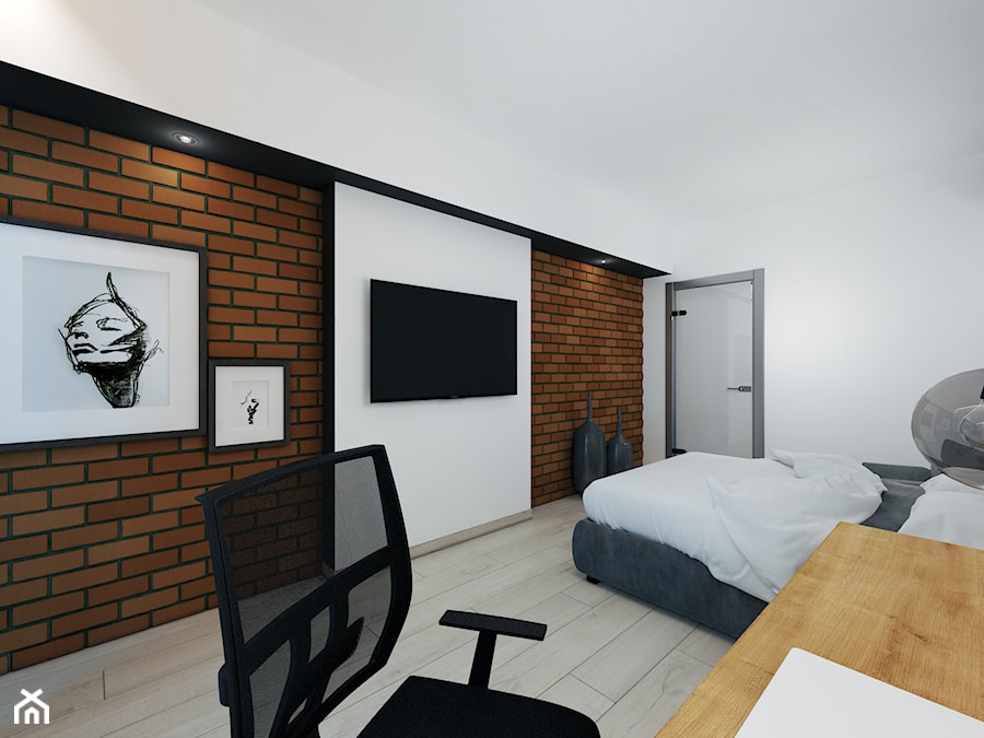 Średnia biała z biurkiem sypialnia - zdjęcie od DISENO INTERIORS - Apartamenty PREMIUM