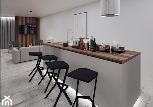 Cozy Loft Industrial - Średnia biała z podblatowym zlewozmywakiem kuchnia z wyspą lub półwyspem - zdjęcie od DISENO INTERIORS - Apartamenty PREMIUM