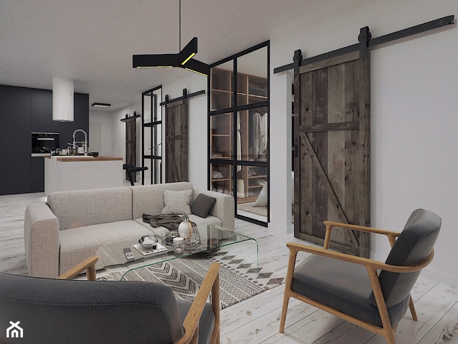 Cozy Loft Industrial - Mały szary salon z kuchnią z jadalnią - zdjęcie od DISENO INTERIORS - Apartamenty PREMIUM