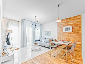 Apartament Wood & White - Średni biały salon z jadalnią - zdjęcie od DISENO INTERIORS - Apartamenty PREMIUM