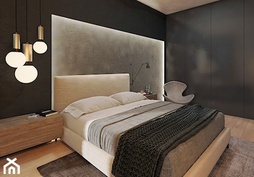 Apartament przy parku- Minimalism Modern - Średnia czarna szara sypialnia - zdjęcie od DISENO INTERIORS - Apartamenty PREMIUM