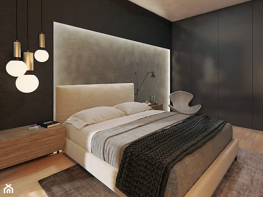 Apartament przy parku- Minimalism Modern - Średnia czarna szara sypialnia - zdjęcie od DISENO INTERIORS - Apartamenty PREMIUM
