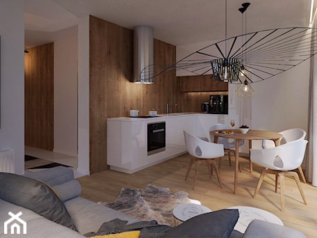 Aranżacje wnętrz - Kuchnia: Modern Loft Design - Mała z salonem beżowa biała z zabudowaną lodówką z podblatowym zlewozmywakiem kuchnia w kształcie litery l z oknem - DISENO INTERIORS - Apartamenty PREMIUM. Przeglądaj, dodawaj i zapisuj najlepsze zdjęcia, pomysły i inspiracje designerskie. W bazie mamy już prawie milion fotografii!