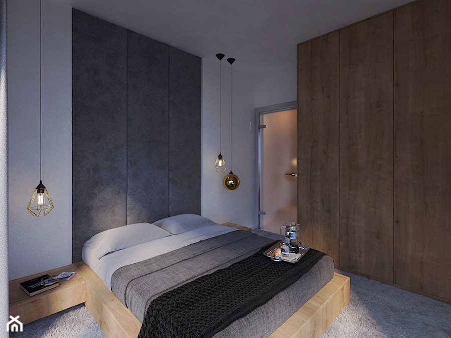Modern Loft Design - Średnia biała szara z panelami tapicerowanymi sypialnia - zdjęcie od DISENO INTERIORS - Apartamenty PREMIUM