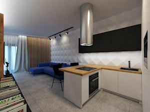 Nowoczesny Apartament W Centrum Poznania - Mała otwarta z salonem biała z zabudowaną lodówką z nablatowym zlewozmywakiem kuchnia w kształcie litery l - zdjęcie od DISENO INTERIORS - Apartamenty PREMIUM