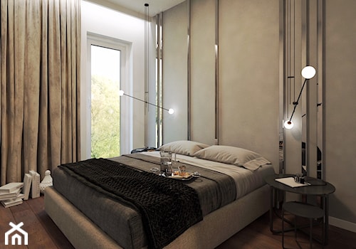Elegancki Minimalizm - Mała szara sypialnia - zdjęcie od DISENO INTERIORS - Apartamenty PREMIUM