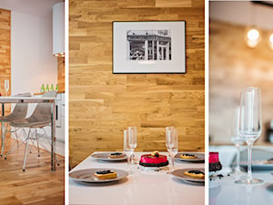 Apartament Wood & White - Mała szara jadalnia w kuchni - zdjęcie od DISENO INTERIORS - Apartamenty PREMIUM