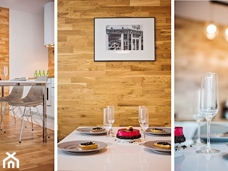 Aranżacje wnętrz - Jadalnia: Apartament Wood & White - Mała szara jadalnia w kuchni - DISENO INTERIORS - Apartamenty PREMIUM. Przeglądaj, dodawaj i zapisuj najlepsze zdjęcia, pomysły i inspiracje designerskie. W bazie mamy już prawie milion fotografii!