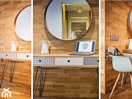 Aranżacje wnętrz - Hol / Przedpokój: Apartament Wood & White - Mały z wieszakiem biały hol / przedpokój - DISENO INTERIORS - Apartamenty PREMIUM. Przeglądaj, dodawaj i zapisuj najlepsze zdjęcia, pomysły i inspiracje designerskie. W bazie mamy już prawie milion fotografii!