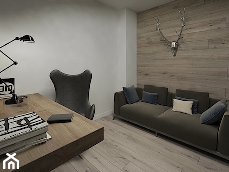 Aranżacje wnętrz - Biuro: Industrial Loft - Małe w osobnym pomieszczeniu z sofą z zabudowanym biurkiem białe biuro - DISENO INTERIORS - Apartamenty PREMIUM. Przeglądaj, dodawaj i zapisuj najlepsze zdjęcia, pomysły i inspiracje designerskie. W bazie mamy już prawie milion fotografii!