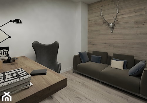 Industrial Loft - Małe w osobnym pomieszczeniu z sofą z zabudowanym biurkiem białe biuro - zdjęcie od DISENO INTERIORS - Apartamenty PREMIUM