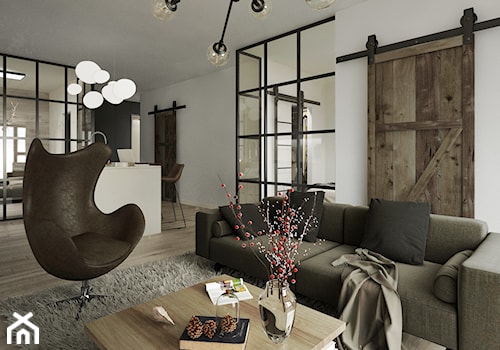 Industrial Loft - Mały biały salon z kuchnią z jadalnią - zdjęcie od DISENO INTERIORS - Apartamenty PREMIUM