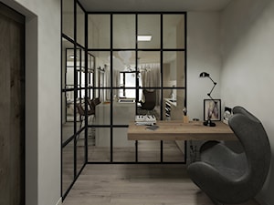 Industrial Loft - Małe z zabudowanym biurkiem szare biuro - zdjęcie od DISENO INTERIORS - Apartamenty PREMIUM