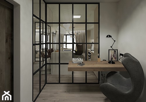 Industrial Loft - Małe z zabudowanym biurkiem szare biuro - zdjęcie od DISENO INTERIORS - Apartamenty PREMIUM