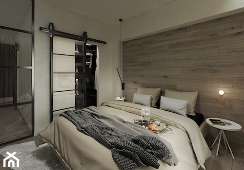 Industrial Loft - Średnia beżowa biała sypialnia z garderobą - zdjęcie od DISENO INTERIORS - Apartamenty PREMIUM