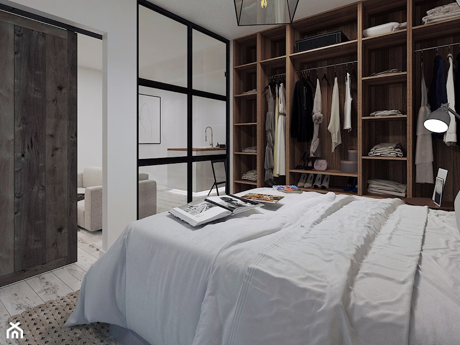Cozy Loft Industrial - Średnia biała sypialnia z garderobą - zdjęcie od DISENO INTERIORS - Apartamenty PREMIUM
