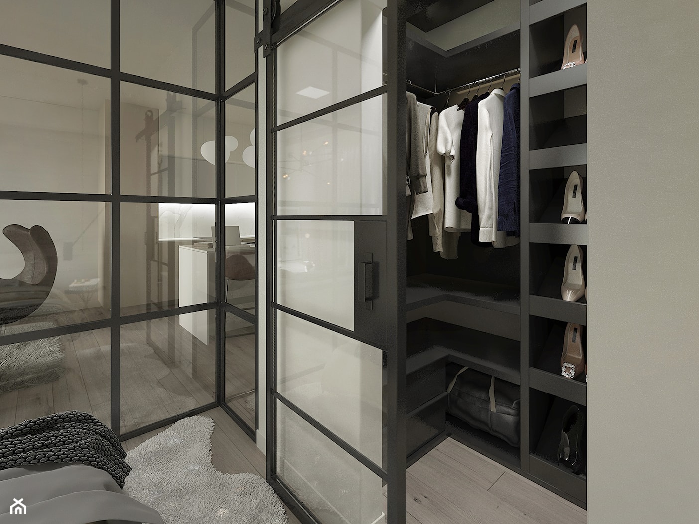 Industrial Loft - Mała otwarta garderoba przy sypialni - zdjęcie od DISENO INTERIORS - Apartamenty PREMIUM - Homebook