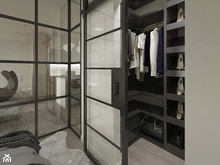 Industrial Loft - Mała otwarta garderoba przy sypialni - zdjęcie od DISENO INTERIORS - Apartamenty PREMIUM