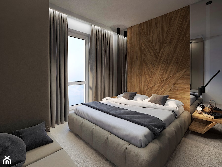 Modern Small Apartment - Średnia beżowa biała sypialnia z balkonem / tarasem - zdjęcie od DISENO INTERIORS - Apartamenty PREMIUM