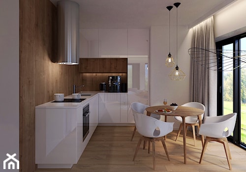 Modern Loft Design - Średnia otwarta z salonem z zabudowaną lodówką z podblatowym zlewozmywakiem kuchnia w kształcie litery l z oknem - zdjęcie od DISENO INTERIORS - Apartamenty PREMIUM