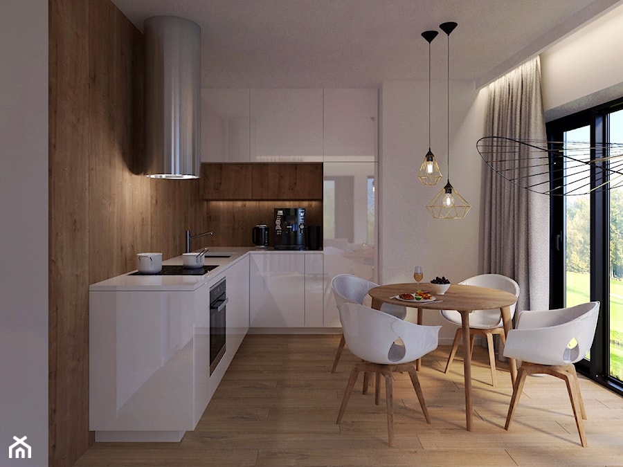 Modern Loft Design - Średnia otwarta z salonem z zabudowaną lodówką z podblatowym zlewozmywakiem kuchnia w kształcie litery l z oknem - zdjęcie od DISENO INTERIORS - Apartamenty PREMIUM