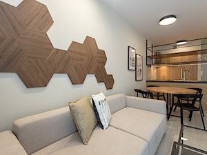 Realizacja - Apartament w stylu industrialnym - Mały biały salon z kuchnią z jadalnią - zdjęcie od DISENO INTERIORS - Apartamenty PREMIUM