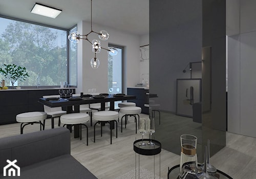 Loft 33 - Mały biały czarny salon z jadalnią - zdjęcie od DISENO INTERIORS - Apartamenty PREMIUM