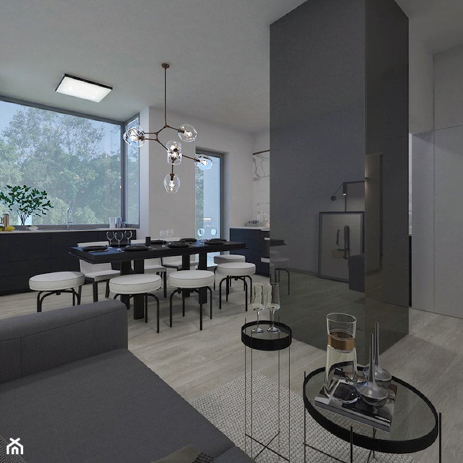 Loft 33 - Mały biały czarny salon z jadalnią - zdjęcie od DISENO INTERIORS - Apartamenty PREMIUM
