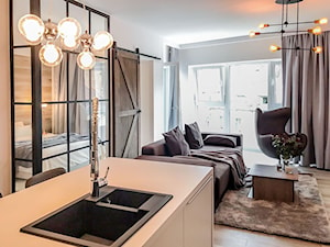 Industrial Loft - Realizacja - Mały biały salon z kuchnią z tarasem / balkonem - zdjęcie od DISENO INTERIORS - Apartamenty PREMIUM
