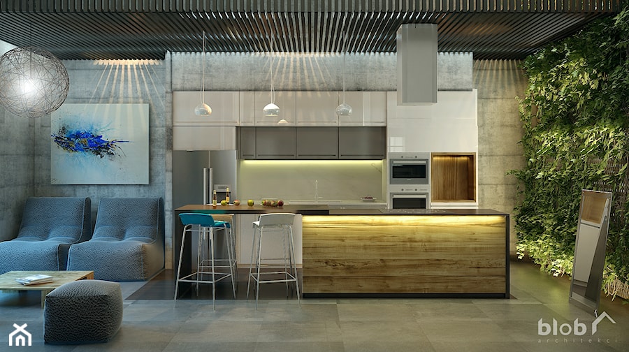Projekt na aranżację kuchni w stylu loftowym - zdjęcie od BLOB architekci