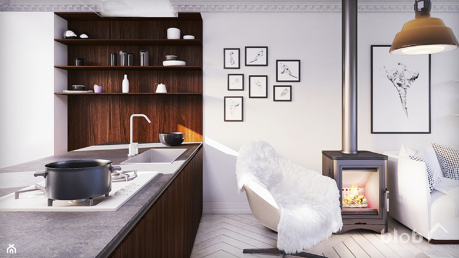 Projekt salonu w stylu skandynawskim - zdjęcie od BLOB architekci - Homebook