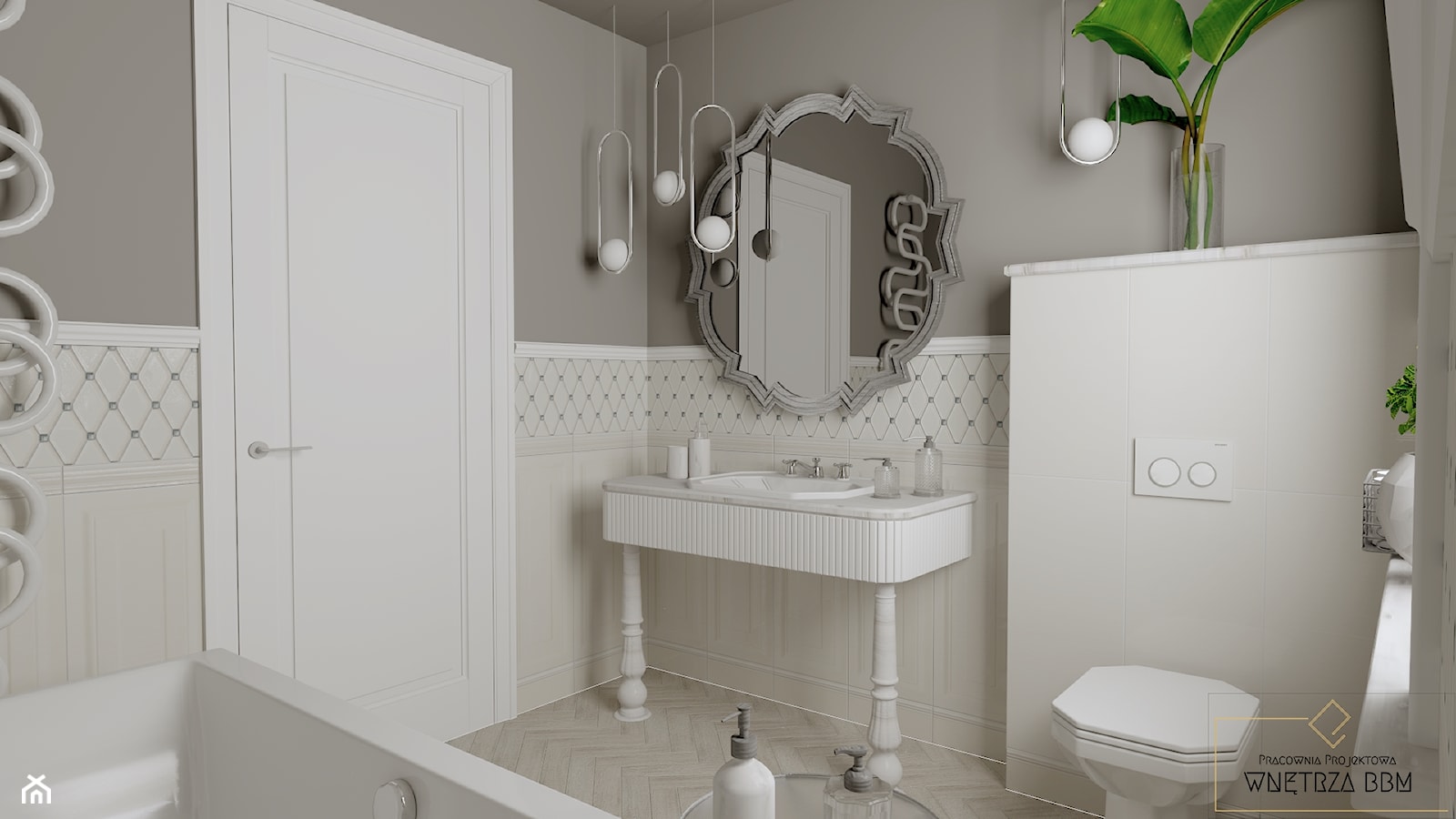Biała łazienka w angielskim stylu - Łazienka, styl tradycyjny - zdjęcie od Pracownia Projektowa WnętrzaBBM - Homebook