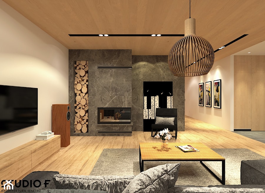 Projekt wnętrz domu Łagiewniki - Salon, styl minimalistyczny - zdjęcie od STUDIO-F