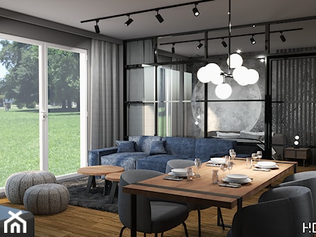 Aranżacje wnętrz - Salon: LOFT Z INDUSTRALNYM PRZESZKLENIEM - Salon, styl nowoczesny - DM HOME DESIGN. Przeglądaj, dodawaj i zapisuj najlepsze zdjęcia, pomysły i inspiracje designerskie. W bazie mamy już prawie milion fotografii!