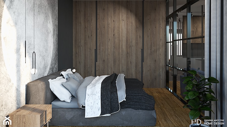 LOFT Z INDUSTRALNYM PRZESZKLENIEM - Sypialnia, styl nowoczesny - zdjęcie od DM HOME DESIGN