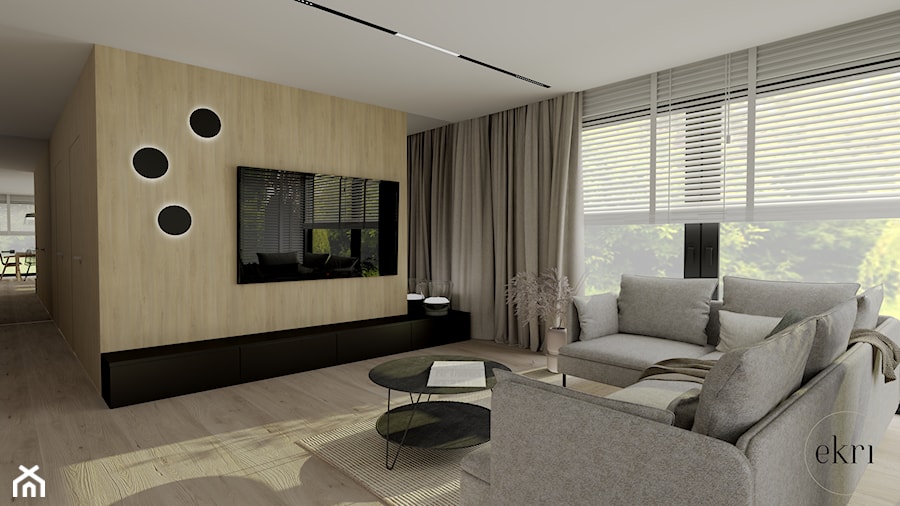 Jaśminowa - Projekt aranżacji wnętrza w domu jednorodzinnym - Salon, styl nowoczesny - zdjęcie od E K R I Pracownia Architektoniczna