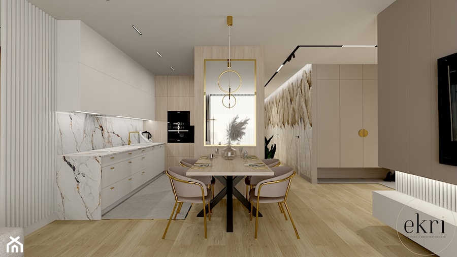 Rydygiera - Projekt aranżacji wnętrza mieszkania w Warszawie - Salon, styl nowoczesny - zdjęcie od E K R I Pracownia Architektoniczna