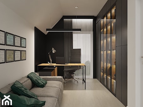Aranżacje wnętrz - Biuro: Projekt biura w domu - Biuro, styl nowoczesny - E Home Design. Przeglądaj, dodawaj i zapisuj najlepsze zdjęcia, pomysły i inspiracje designerskie. W bazie mamy już prawie milion fotografii!