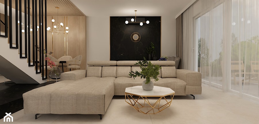 Projekt eleganckiego domu pod Wrocławiem - Salon, styl glamour - zdjęcie od E Home Design