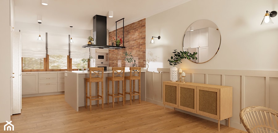 Projekt części dziennej w domu jednorodzinnym w Kaliszu - Kuchnia, styl rustykalny - zdjęcie od E Home Design